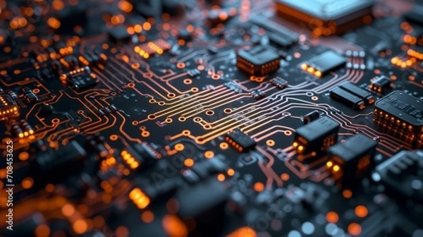Fototapeta Circuit board. Electronic computer technology. Motherboard digital chip. Tech science background. 