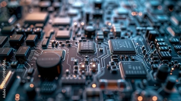 Fototapeta Circuit board. Electronic computer technology. Motherboard digital chip. Tech science background. 