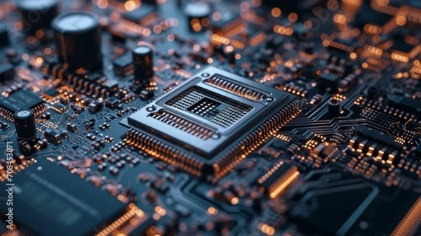 Obraz Circuit board. Electronic computer technology. Motherboard digital chip. Tech science background. 