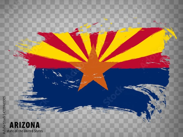 Fototapeta Flag of Arizona from brush strokes. United States of America.  Waving Flag Arizona with title on transparent background for your web site design, app, UI. Stock vector. Vector illustration. EPS10.