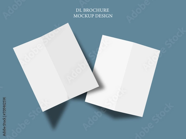 Fototapeta Bi fold brochure mock up isolated on soft gray blue background. 3D render illustration