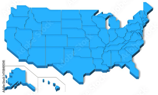 Fototapeta 3D U.S. Map (transparent background, with shadow)