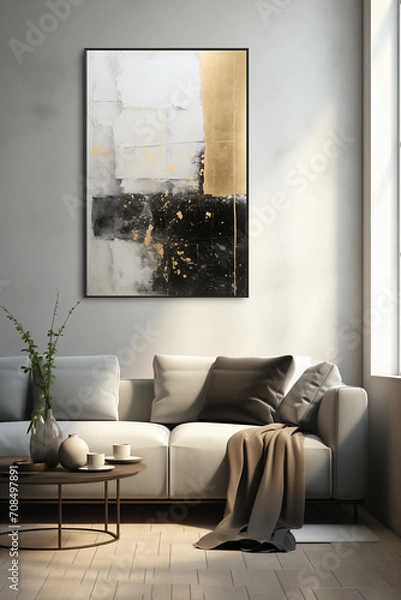 Fototapeta modern bright interior of living room with wall art