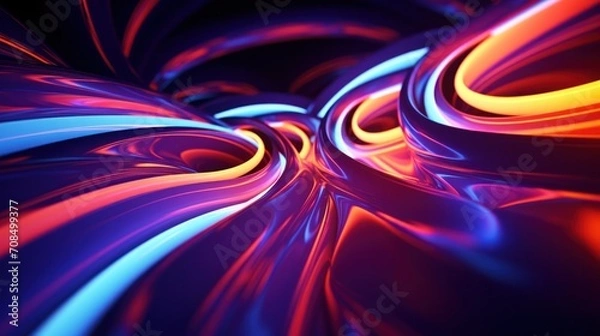 Fototapeta Dark and Chaotic 3D Rendering of Neon Lines on HDRI Cart Background for Graphic Resources.