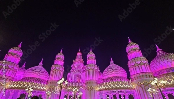 Fototapeta Dubai UAE Global village night view with lights  landscape image isolated Nice background display Beautiful colourful natural beauty scenery Great Views HD Photo 