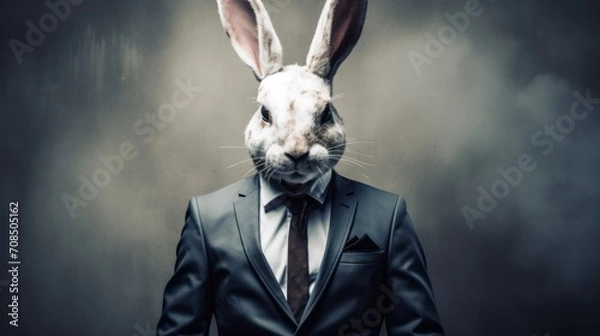 Fototapeta Fiery Rabbit Man Working on Generative AI.