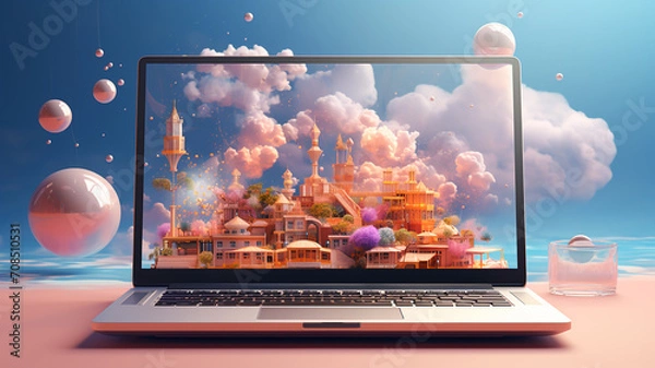 Fototapeta Computer set in the future world creativity Just one computer can do everything in the world.