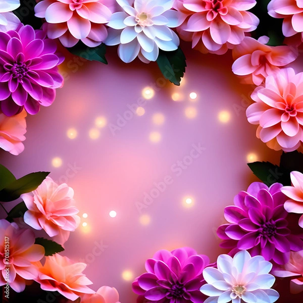 Obraz 보라, 분홍 꽃 장식, 꽃 테두리, 꽃 액자, 꽃 배경, 