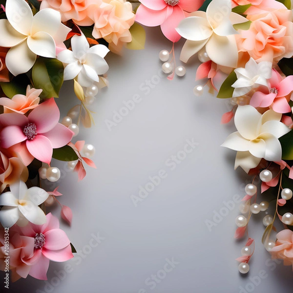 Obraz 분홍과 흰색 꽃, 꽃 장식, 꽃 테두리, 꽃 액자, 꽃 배경, 진주 장식