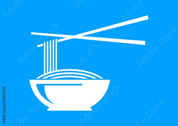 Fototapeta White noodle icon on blue background