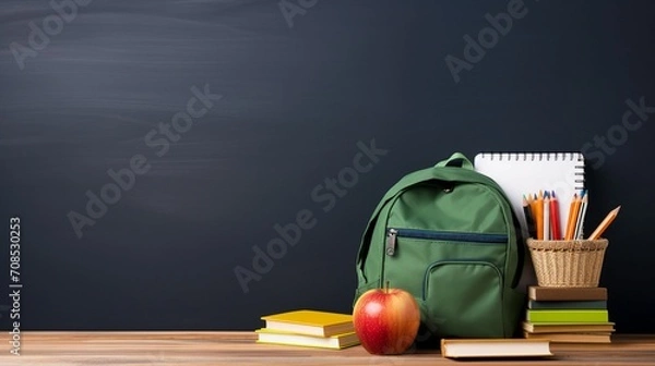 Fototapeta Enhance Online Learning with a Captivating Side View of a White Desk and School Supplies on Isolated Blackboard Background – Microstock Contributor’s High-Impact Image