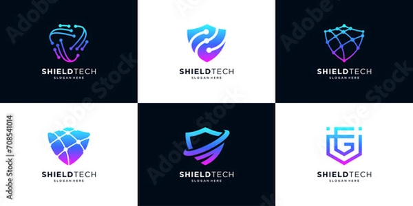 Fototapeta Collection of shield logo design template. secure icon set logo technology.