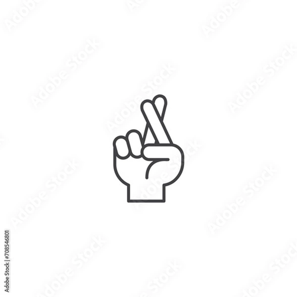 Fototapeta Crossed fingers, Wish for luck hand gesture. Vector outline icon illustration