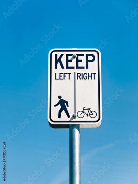 Obraz Bicycle and pedestrian shared route sign on clear sky background