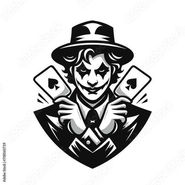 Fototapeta Vector logo of a jester. black and white logo of a medieval joker. professional logo for a clown.