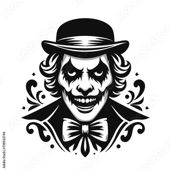 Fototapeta Vector logo of a jester. black and white logo of a medieval joker. professional logo for a clown.