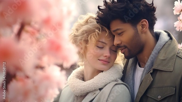 Fototapeta A couple is walking on the street. Concept of healthy relationship.