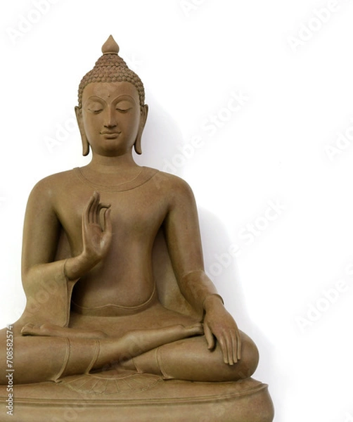 Obraz Brown stone Buddha statue in Buddhism, white background