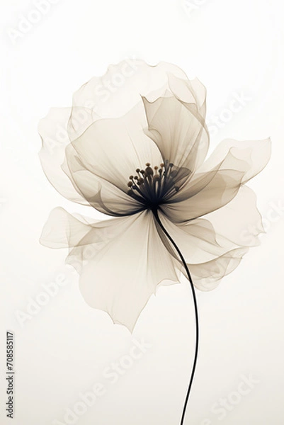 Fototapeta The image of a white and black flower against a white background, in the style of translucent layers, conceptual digital art, daz3d, minimalistic objects, meticulous design, dark black and dark beige,