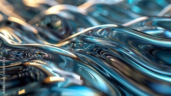 Fototapeta Flowing metallic patterns twist and turn, creating an illusion of movement