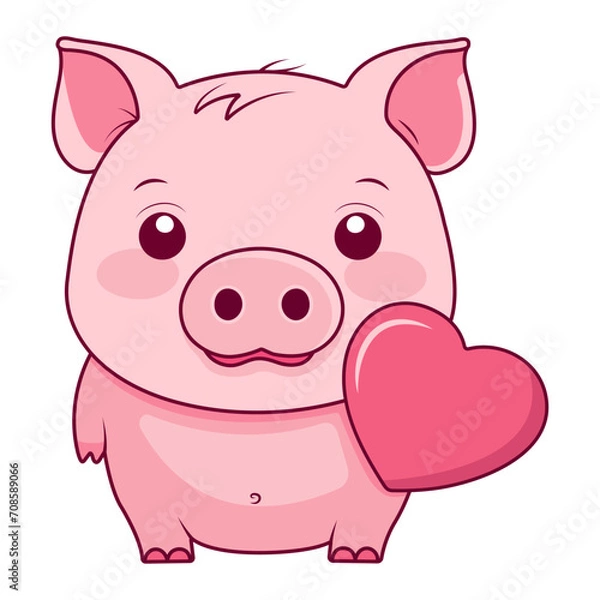 Fototapeta Kawaii pig with a heart. Cute vector illustration.
