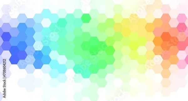 Fototapeta Grainy pattern composed of hexagons colorful. Rainbow honeycomb background. horizontal isometric geometry abstraction.