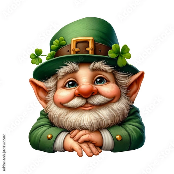 Fototapeta A happy Leprechaun for St. Patrick's Day laying on a flat surface isolated on a transparent background