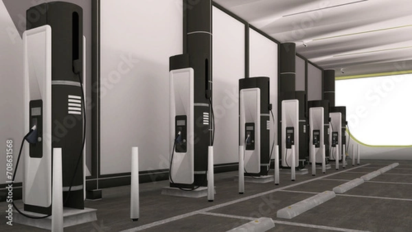 Obraz Charging station for electric cars, green station, 3d rendering, 3d illustration