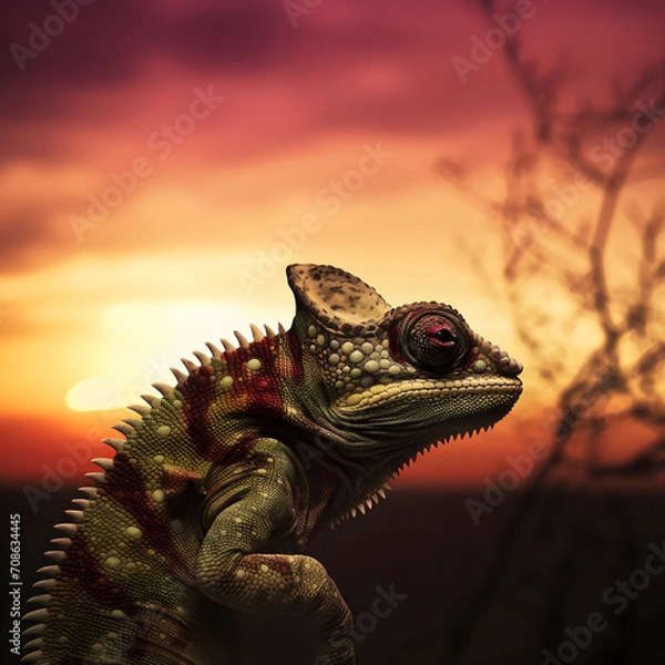 Obraz chameleon behind sunset