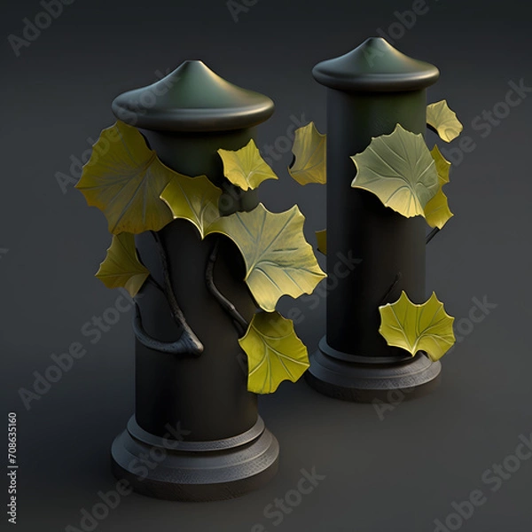 Obraz bollards with ginkgo leaves