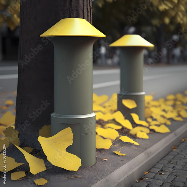 Obraz bollards with ginkgo leaves