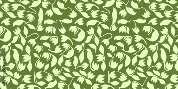 Fototapeta Green concept geometric background with floral and leaf pattern elements.