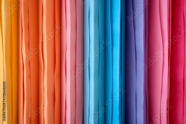 Fototapeta Vertical Striped Pattern Background Created with Folded Colored Construction Paper Vibrant Folds