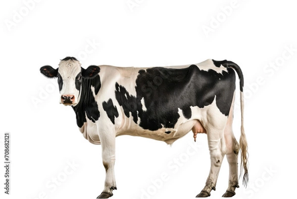 Obraz Upright black and white cow isolated on white background