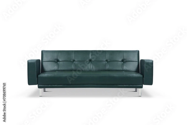 Fototapeta Green leather sofa isolate white background