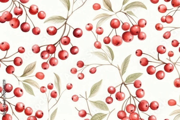 Fototapeta Abstract pattern with red berries. Watercolor style