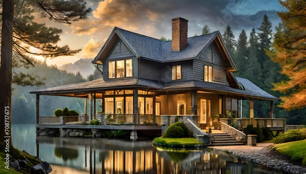 Obraz A gray ranch-style model house