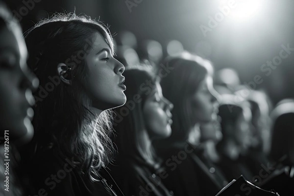 Fototapeta A choir performing choral renditions of popular songs at music party , offering a harmonious and unique musical interpretation, Generative Ai 