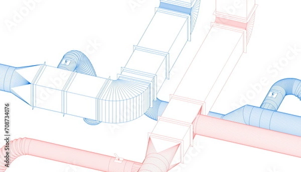 Fototapeta BIM (Building Information Modeling) ventilation system design 3d illustration.