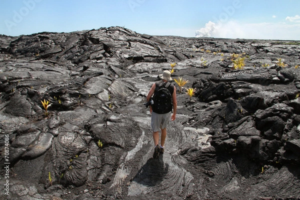 Obraz Man Hiking on Cooled Lava