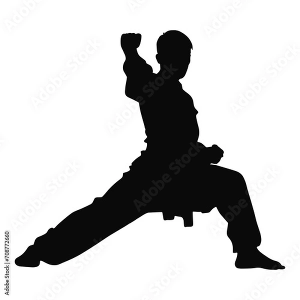 Fototapeta silhouette illustration of kung fu karate fighter exercise training pose 