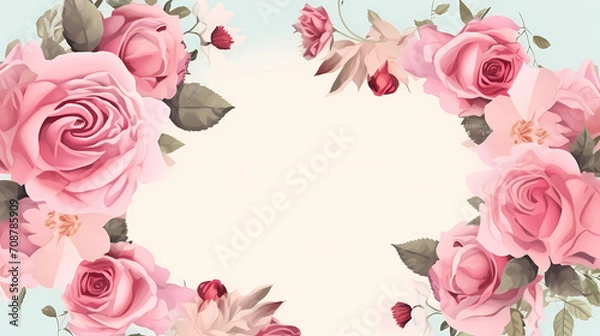 Fototapeta Pink rose flower composition background, decorative flower background pattern, floral border background