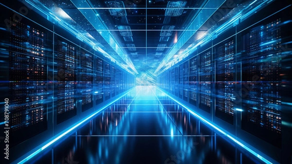 Fototapeta high tech supercomputer, data room, sci-fi, quantum computing , large corporate server room