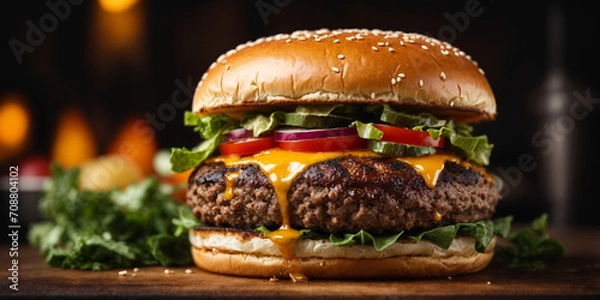 Obraz  close-up shot of a perfectly grilled burger