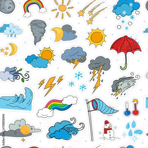 Obraz Weather seamless pattern background. Vector illustration.
