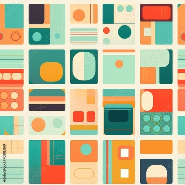 Fototapeta flat retro geometric multicolored pattern. Retro background 1970s 1980s