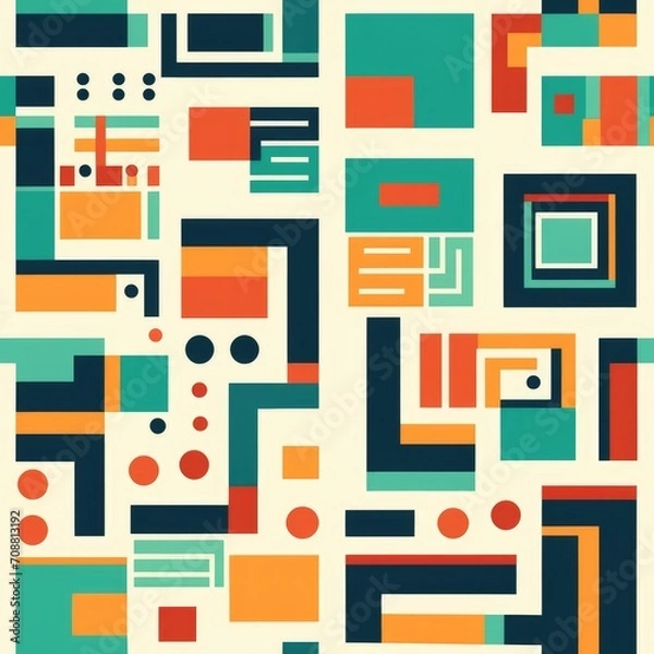 Fototapeta flat retro geometric multicolored pattern. Retro background 1970s 1980s