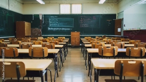 Fototapeta Classroom with tables and chair