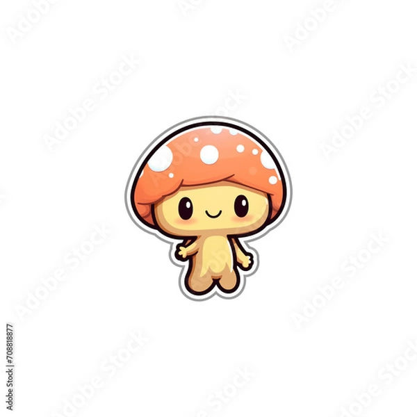 Fototapeta A cartoon mushroom on a transparent background, cutest sticker illustration,kawaii, highly detailed character design, pastel color, die cut sticker, sticker concept design.