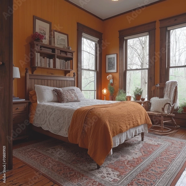 Fototapeta Amber Sunset Chamber - Dreamy Dusk-Themed Bedroom Queen